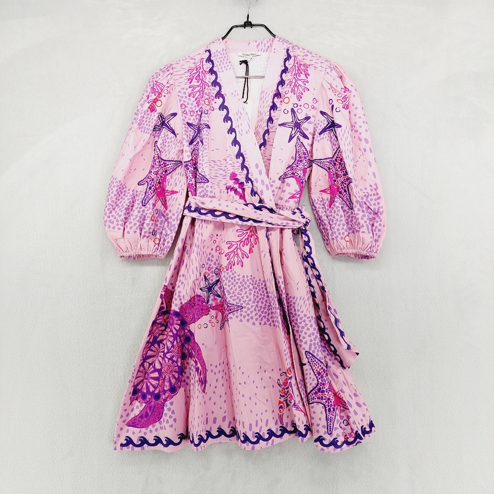 NEW CELINA MOON Janeli Pink Barbie Pink Midi Summer Dress P4429 - Picture 2 of 10